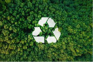 Grüner Wald mit Recyclingsymbol
